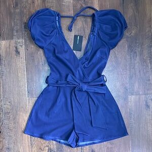 NWT Fashion Nova Blue Puff Sleeve Romper